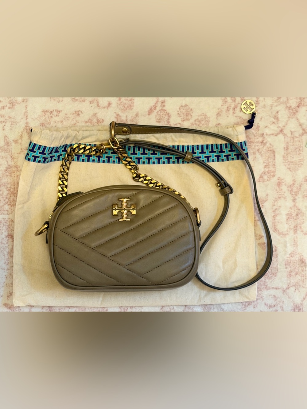 Tory Burch Kira Chevron Small Camera Bag in the color “Sandpiper”